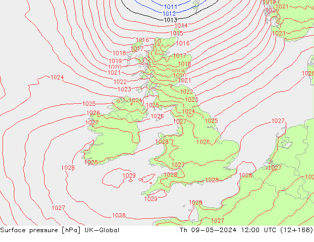 Atmosférický tlak UK-Global Čt 09.05.2024 12 UTC