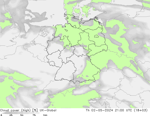 Nubes altas UK-Global jue 02.05.2024 21 UTC