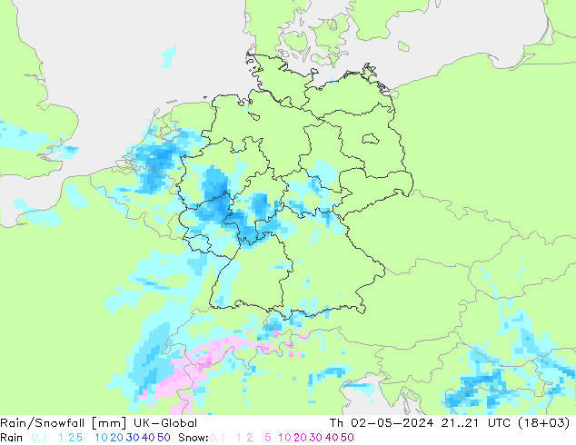 Rain/Snowfall UK-Global 星期四 02.05.2024 21 UTC