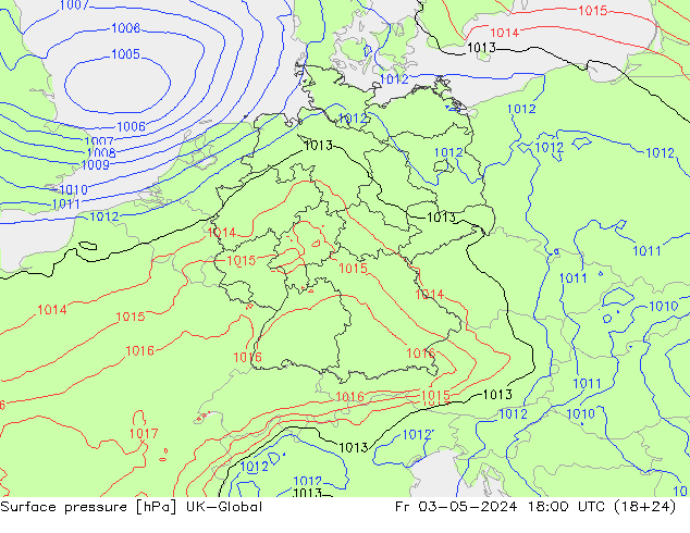 Pressione al suolo UK-Global ven 03.05.2024 18 UTC