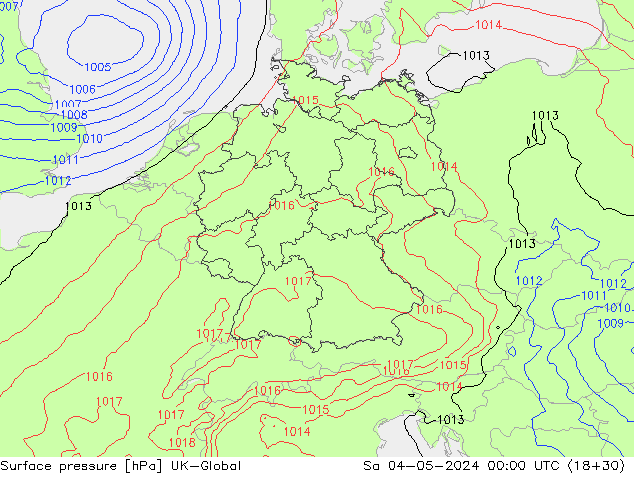 приземное давление UK-Global сб 04.05.2024 00 UTC