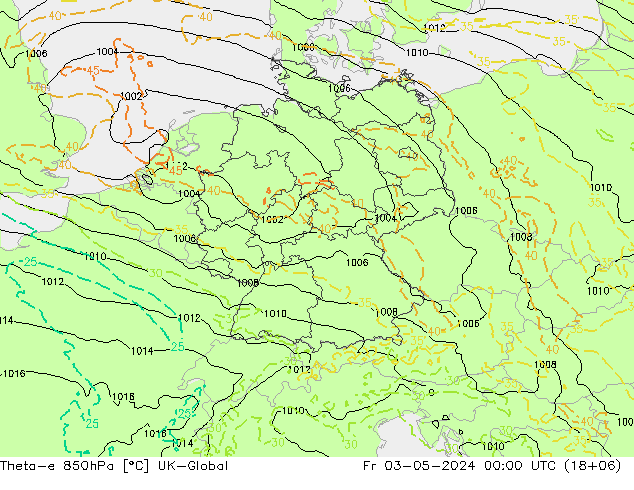 Theta-e 850hPa UK-Global vie 03.05.2024 00 UTC