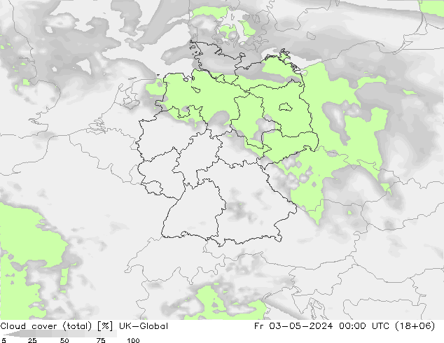 Nubes (total) UK-Global vie 03.05.2024 00 UTC