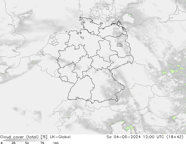 Nubes (total) UK-Global sáb 04.05.2024 12 UTC