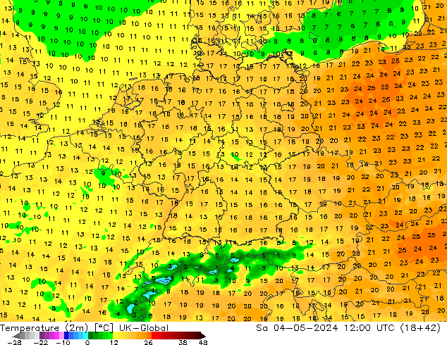 Temperature (2m) UK-Global Sa 04.05.2024 12 UTC