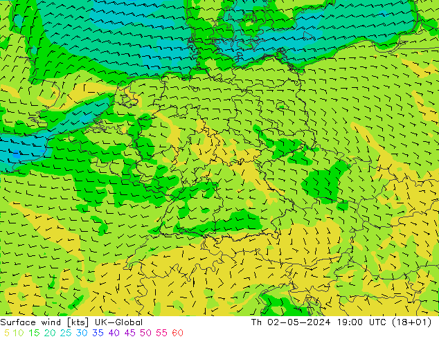Surface wind UK-Global Th 02.05.2024 19 UTC