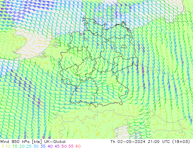 Wind 850 hPa UK-Global Th 02.05.2024 21 UTC