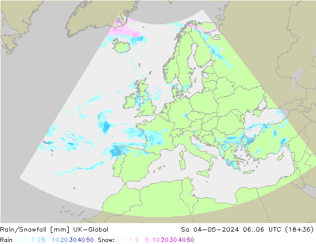 Rain/Snowfall UK-Global sam 04.05.2024 06 UTC