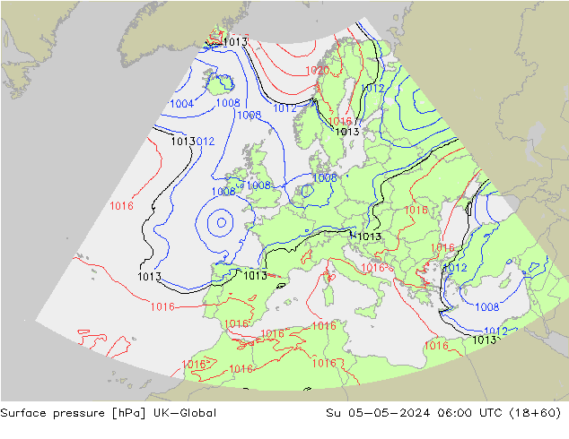 Surface pressure UK-Global Su 05.05.2024 06 UTC