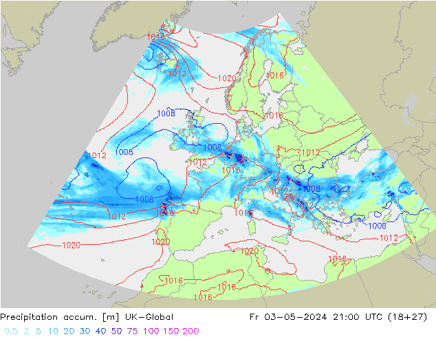 Precipitation accum. UK-Global Fr 03.05.2024 21 UTC