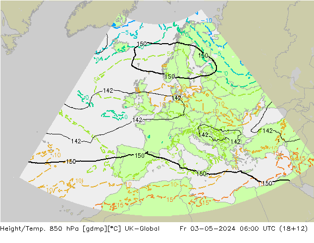 Height/Temp. 850 hPa UK-Global Fr 03.05.2024 06 UTC