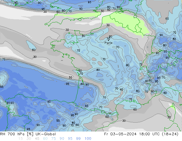 RH 700 hPa UK-Global Fr 03.05.2024 18 UTC