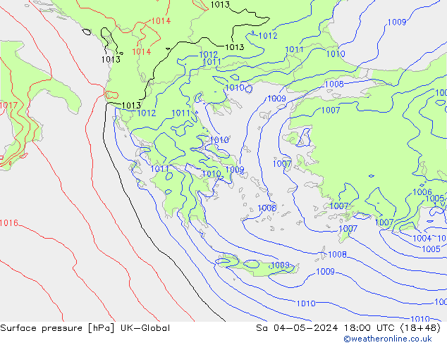 Presión superficial UK-Global sáb 04.05.2024 18 UTC