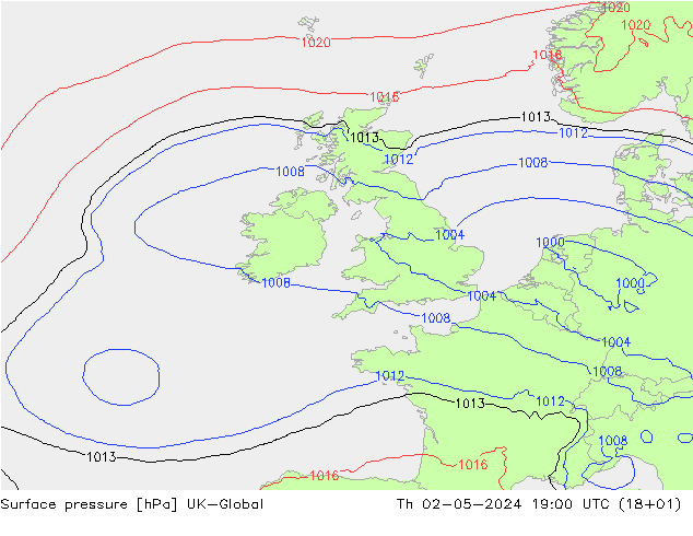 Surface pressure UK-Global Th 02.05.2024 19 UTC