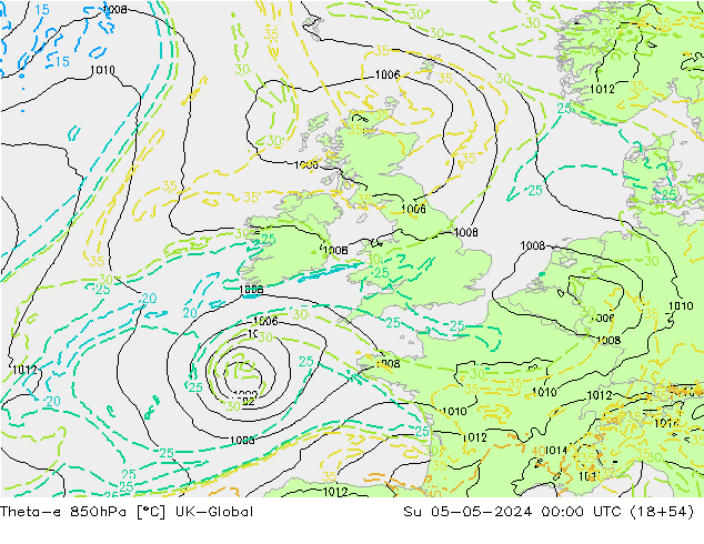 Theta-e 850hPa UK-Global Su 05.05.2024 00 UTC