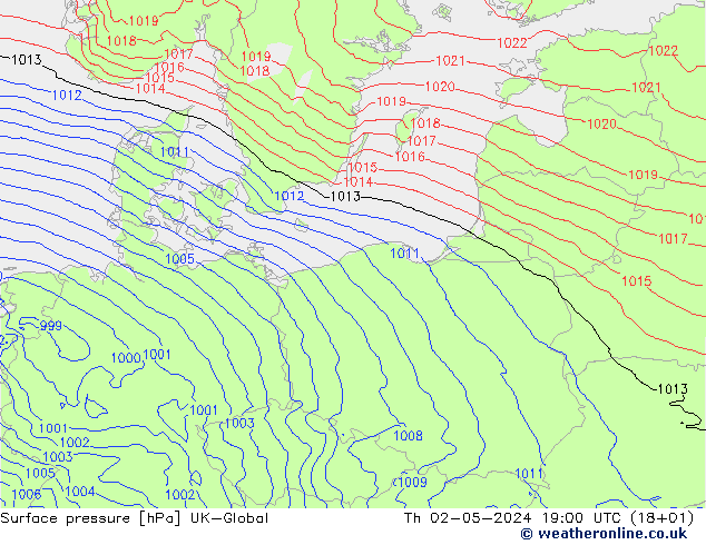Surface pressure UK-Global Th 02.05.2024 19 UTC