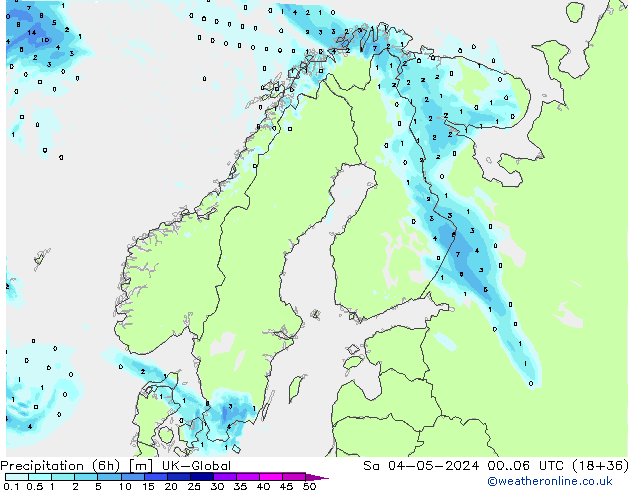 Precipitazione (6h) UK-Global sab 04.05.2024 06 UTC