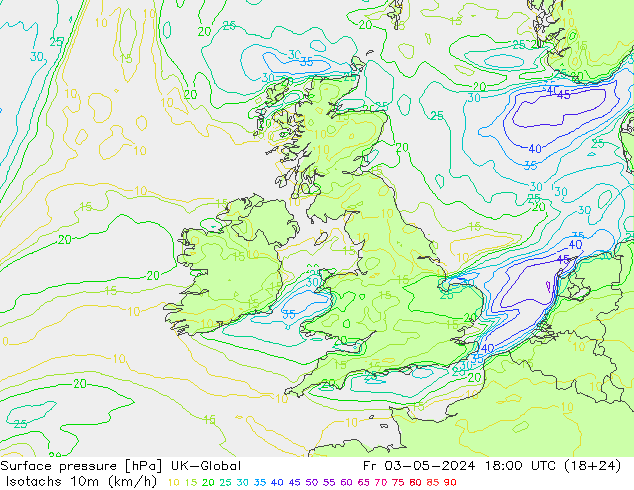 Isotachs (kph) UK-Global Fr 03.05.2024 18 UTC