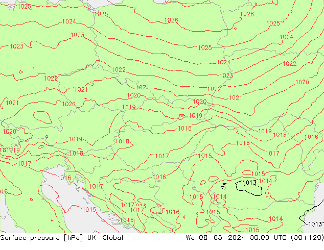 Atmosférický tlak UK-Global St 08.05.2024 00 UTC