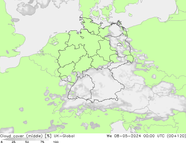 Nuages (moyen) UK-Global mer 08.05.2024 00 UTC