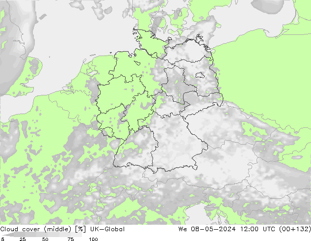 Nuages (moyen) UK-Global mer 08.05.2024 12 UTC