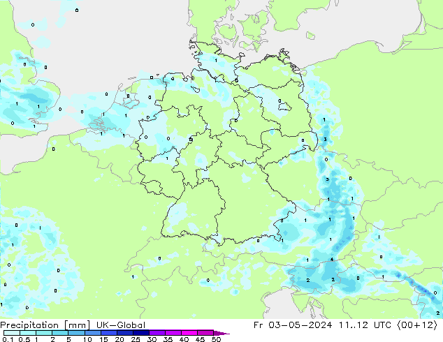 Precipitación UK-Global vie 03.05.2024 12 UTC