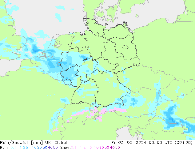 Lluvia/nieve UK-Global vie 03.05.2024 06 UTC