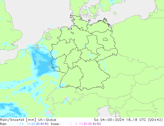 Rain/Snowfall UK-Global sab 04.05.2024 18 UTC