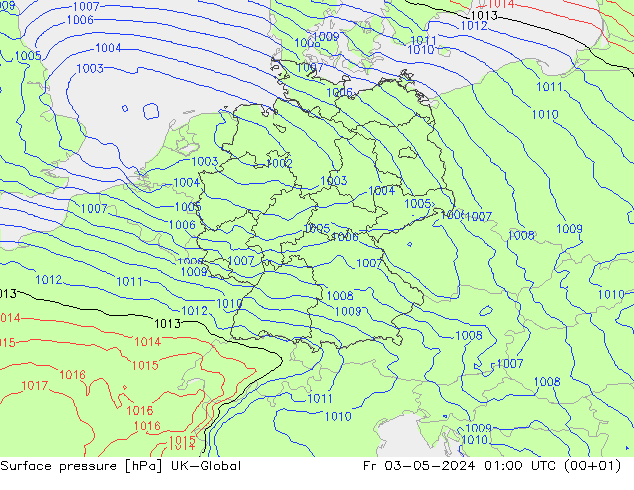 Presión superficial UK-Global vie 03.05.2024 01 UTC