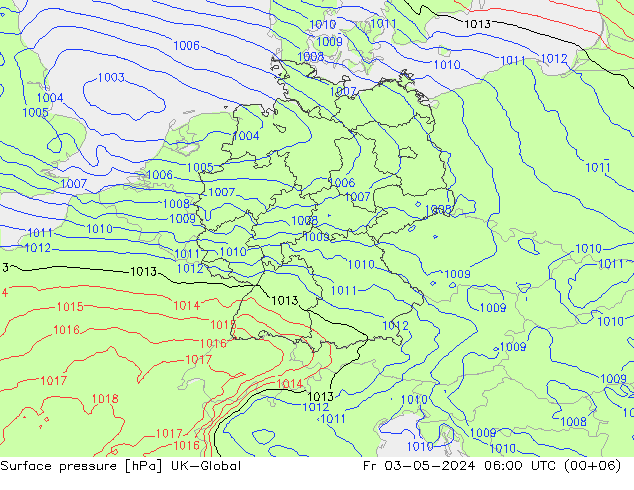 Presión superficial UK-Global vie 03.05.2024 06 UTC