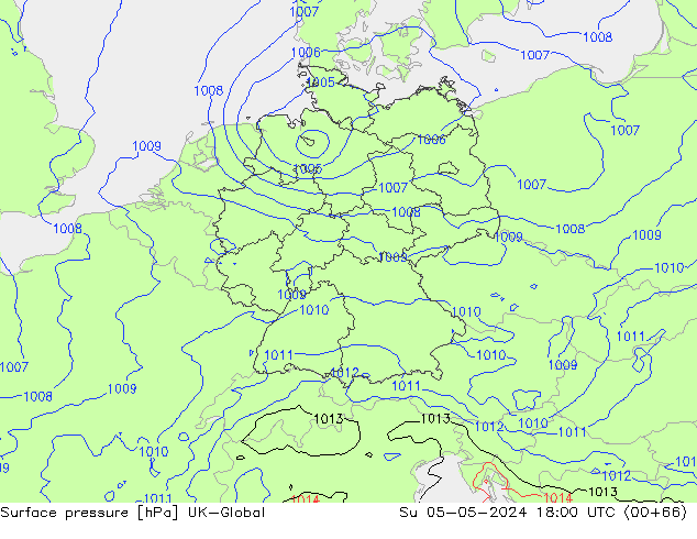 Surface pressure UK-Global Su 05.05.2024 18 UTC