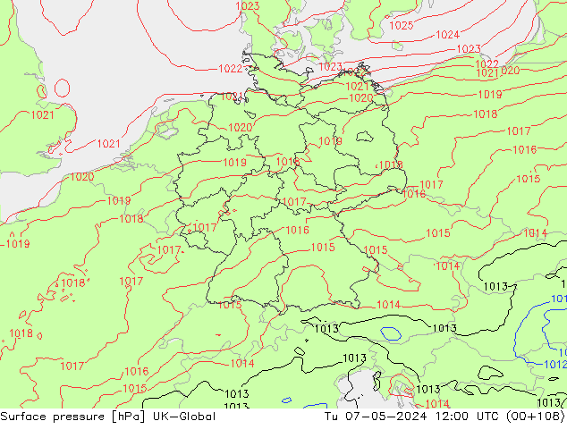 Pressione al suolo UK-Global mar 07.05.2024 12 UTC
