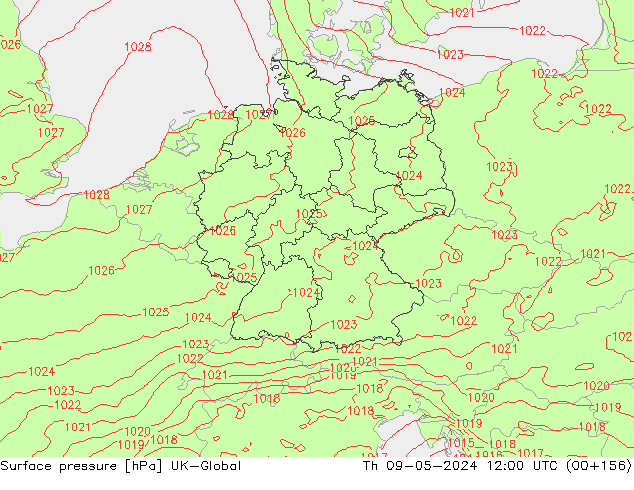 Presión superficial UK-Global jue 09.05.2024 12 UTC