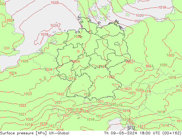 Atmosférický tlak UK-Global Čt 09.05.2024 18 UTC