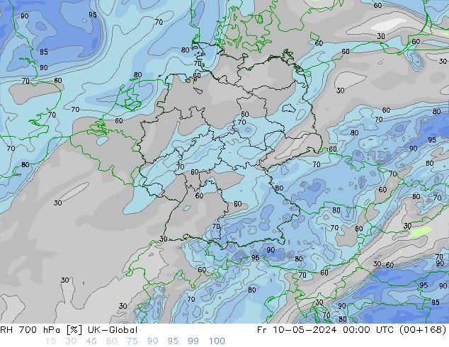 RH 700 hPa UK-Global pt. 10.05.2024 00 UTC