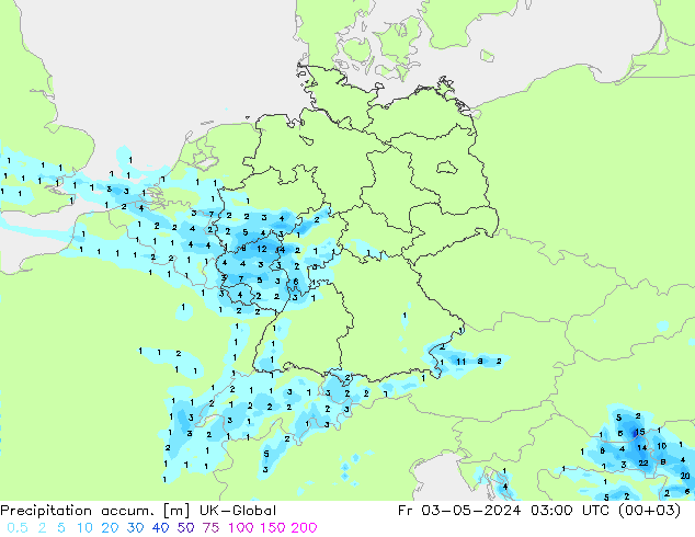 Precipitación acum. UK-Global vie 03.05.2024 03 UTC