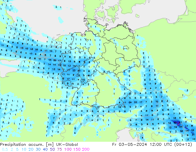 Precipitation accum. UK-Global Fr 03.05.2024 12 UTC