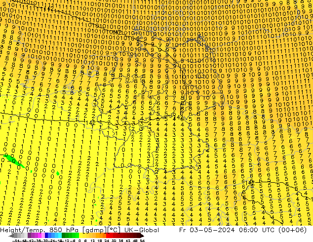 Height/Temp. 850 hPa UK-Global Fr 03.05.2024 06 UTC