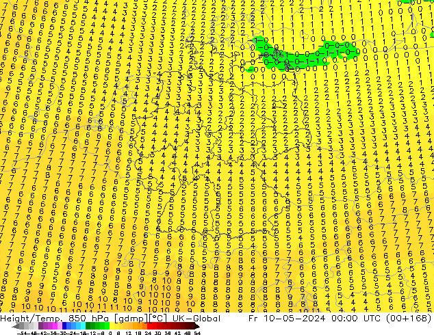 Height/Temp. 850 hPa UK-Global Fr 10.05.2024 00 UTC