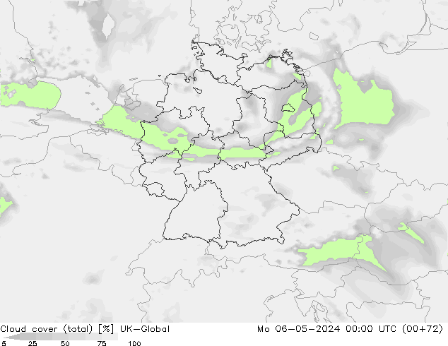 Cloud cover (total) UK-Global Mo 06.05.2024 00 UTC