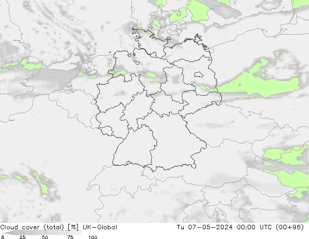 Cloud cover (total) UK-Global Tu 07.05.2024 00 UTC