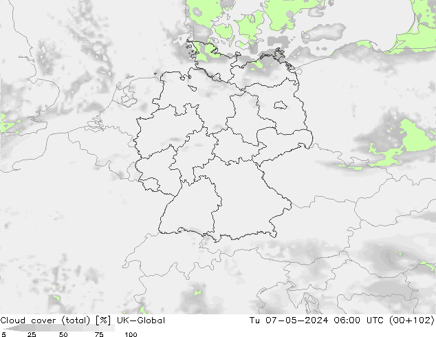 zachmurzenie (suma) UK-Global wto. 07.05.2024 06 UTC