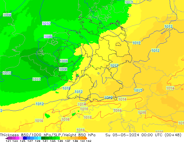 Thck 850-1000 hPa UK-Global Su 05.05.2024 00 UTC