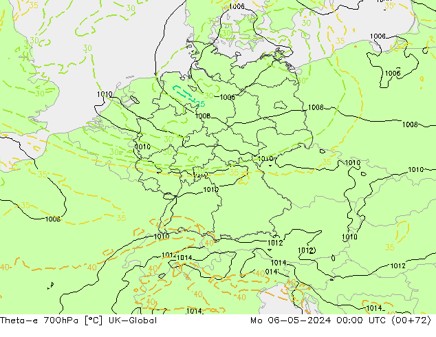 Theta-e 700hPa UK-Global pon. 06.05.2024 00 UTC