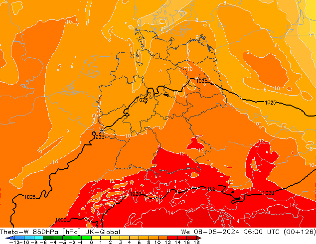 Theta-W 850hPa UK-Global mié 08.05.2024 06 UTC