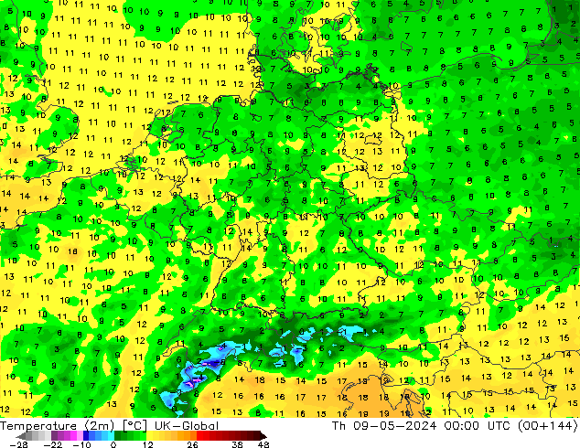 Temperatura (2m) UK-Global jue 09.05.2024 00 UTC