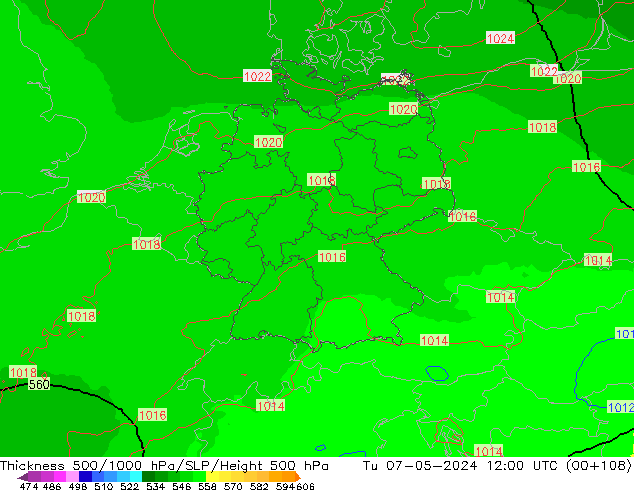 500-1000 hPa Kalınlığı UK-Global Sa 07.05.2024 12 UTC