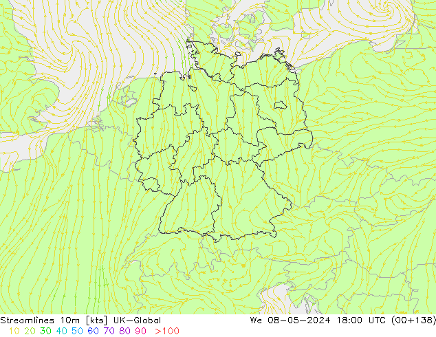 Streamlines 10m UK-Global We 08.05.2024 18 UTC