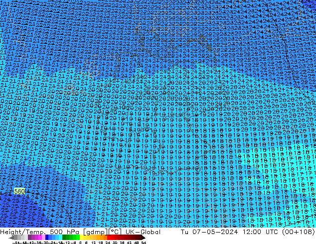 Height/Temp. 500 hPa UK-Global Di 07.05.2024 12 UTC