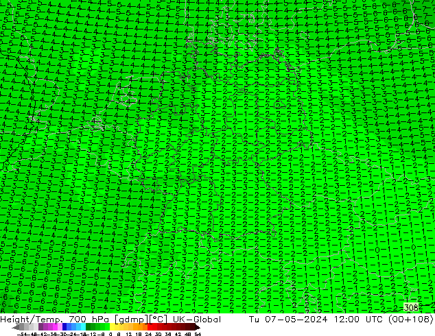 Géop./Temp. 700 hPa UK-Global mar 07.05.2024 12 UTC